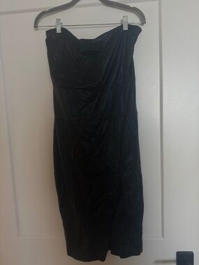 Norma Kamali Strapless Black Pleather Dress